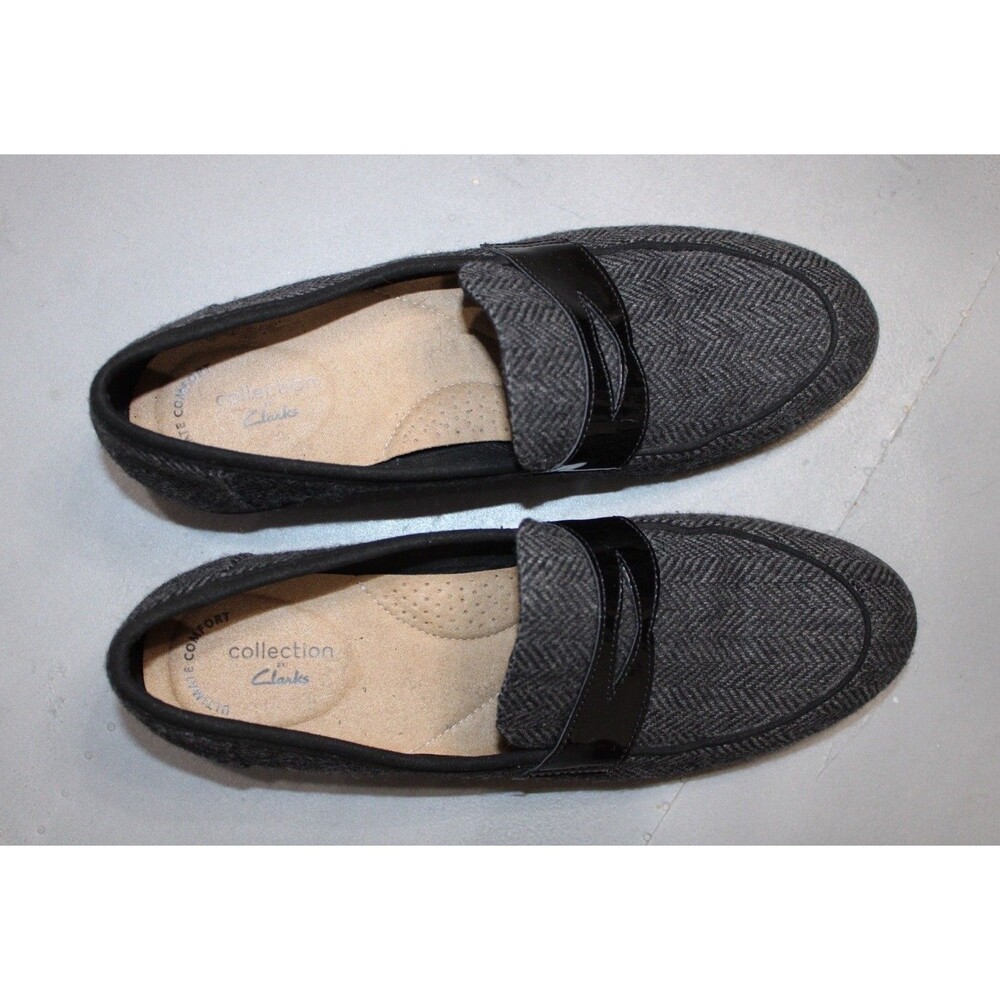 Clarks Trish Rose Loafers Women’s 10 Gray Herringbone Slip On Comfort - Picture 6 of 9